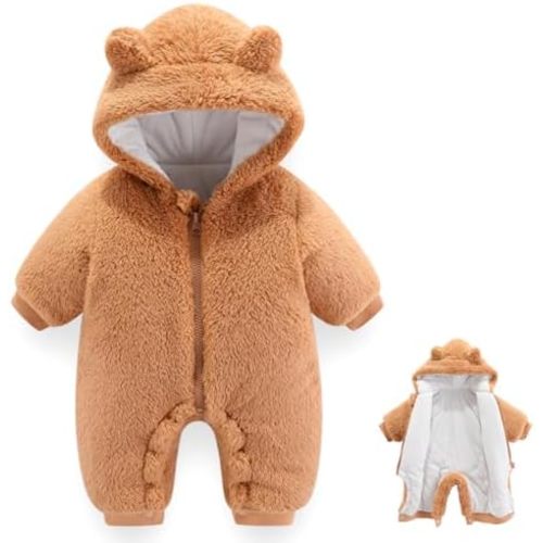 Newborn Baby Bear Onesie Outfit Suit Girls Boys Fleece Jumpsuit Romper Hooded Winter Snowsuit Clothes