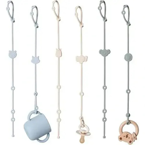 ROCCED Toy Straps for Baby 6pcs, Silicone High Chair Toys Straps Stroller Accessories Toddler Bottle Strap Car Seat Toys Baby Travel Essential Silicone Ivory+Sage+Blue