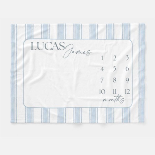 Baby Milestone Blanket Boy, Personalized Month Blanket Blue Striped, Preppy Monthly Growth Mat, Custom Baby Shower Gift