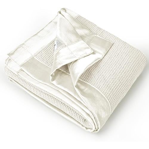 Lulu Moon Swaddle Baby Blanket: Waffle Blanket with Satin Trim - Soft Breathable Toddler Blankets Perfect for Nursing Cover and Playtime - Cotton Crib Quilt for Daytime Naps 40"x36"(Cream)