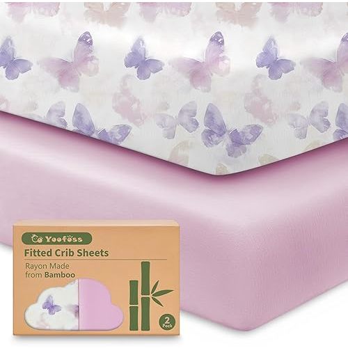 Yoofoss Baby Crib Sheets Viscose Derived from Bamboo, 2 Pack Fitted Crib Sheet for Girls Boys, Soft and Breathable Toddler Bed Sheets for Standard Crib and Toddler Mattress 52x28in