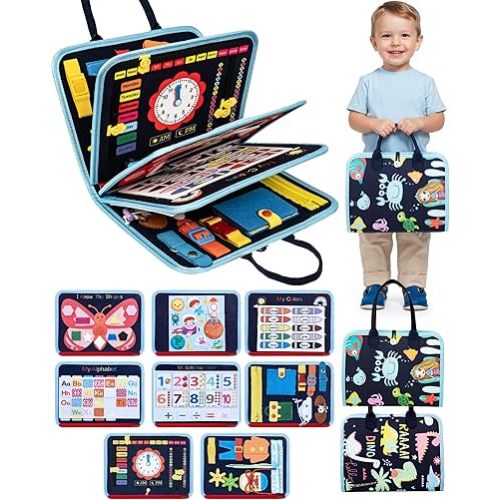 Montessori Toys Busy Board for 1 Year Old Boy Gifts, Busy Book Toddlers 1-3 Educational Sensory Activities, Learning Toy for Fine Motor Skills, Travel Toy Birthday for Toddler