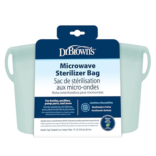 Dr. Brown's Microwave Steam Sterilizer Bag for Baby Bottles, Breast Pump Parts & Other Toddler Accessories, 100% Silicone, Reusable Sterilizing Bag