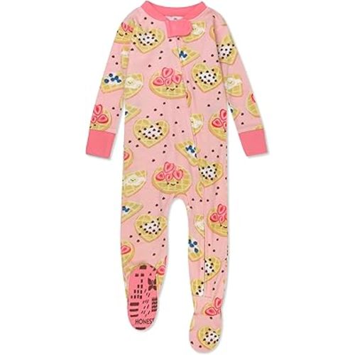 HonestBaby Baby Girls' 100% Organic Cotton Non-Slip Footed One-Piece Zip-Front Pajamas