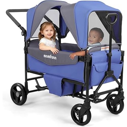 Stroller Wagon for 2 Kids,Foldable Wagon Stroller with Detachable Canopy, All-Terrain Wagon for Kids, Adjustable Push/Pull Handle, Wagon for 2 Seater Parent Organizer, Lavender Blue