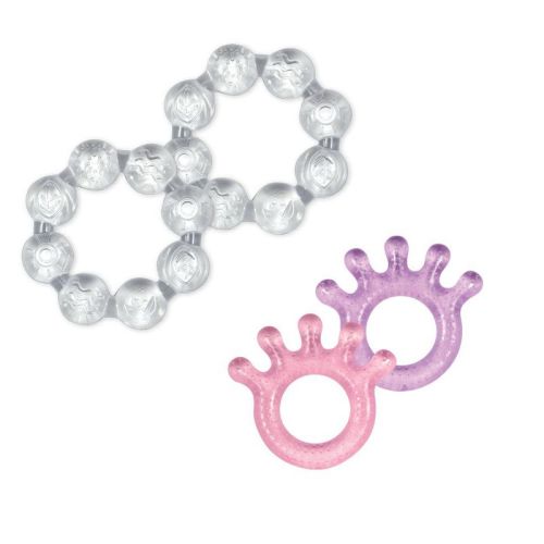 Cool Ring Teether & Cool Everyday Teethers (4 Pack)-clear/pink Set-6mo+