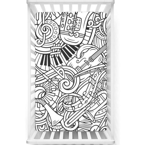 Music Themed Fitted Crib Sheet,Standard Crib Mattress Fitted Sheet Toddler Bed Mattress Sheets-Baby Crib Sheets for Girl or Boy,28“ x52“,Charcoal Grey White