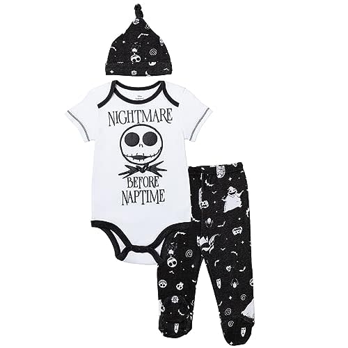 Disney Nightmare Before Christmas Zero Sally Oogie Boogie Baby Bodysuit Pants and Hat 3 Piece Outfit Set Newborn to Infant