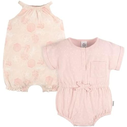 Gerber Baby Girls' Sleeveless and Short Sleeve Romper Set