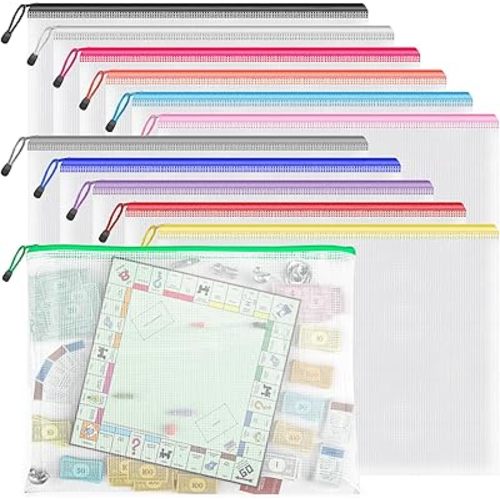Umriox Zipper Pouch, 16.9x12.4 in (12 Colors, 12 Packs), Extra Large Zipper Bags, Waterproof Zipper Pouches for Office Supplies, Puzzles, Board Game Storage & Cross Stitch Projects