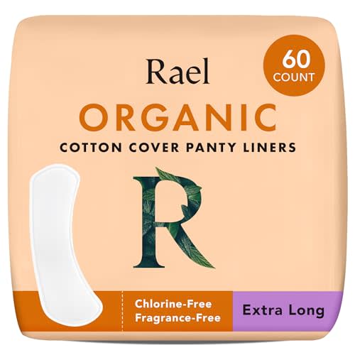 Rael Panty Liners for Women, Organic Cotton Cover - Extra Long Pantiliners, Light Absorbency, Unscented, Chlorine Free (Extra Long, 60 Count)