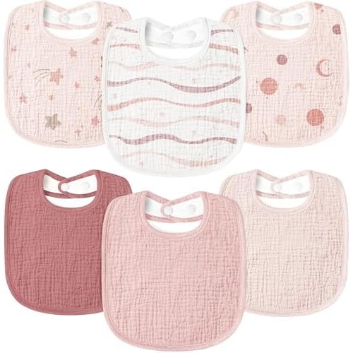 Susurration Muslin Baby Drool Bibs 6Pack Soft Square Adjustable Baby Bandana Bibs for Unisex Girls & Boys