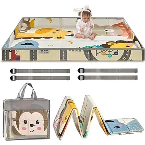 VEVOR Baby Play Mat, 55""x71"" Baby Crawling Mat, Non-Slip One-Piece Foam Baby Playmat, Foldable Portable Reversible Floor Mat with Travel Bag, Waterproof Activity Playmats for Babies, Toddlers, Infan