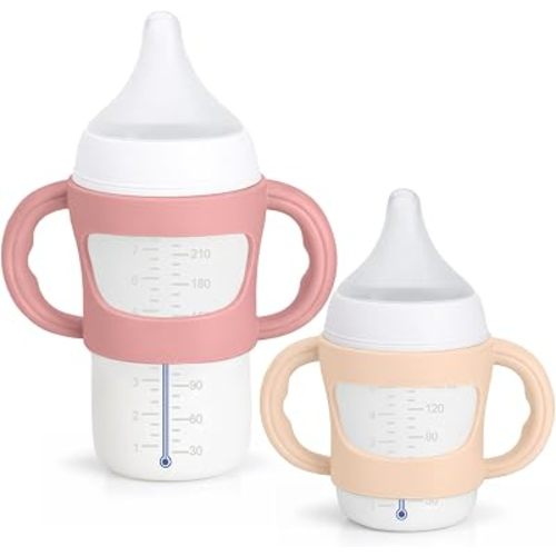 2 Pack Silicone Baby Bottle Handles for NUK, Beige+Pink