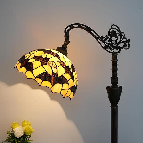 Tiffany Floor Lamp Black Bats Stained Glass Reading Floor Lamp with Adjustable Lampshade Tiffany Style Corner Standing Light for Bedroom Living Room Office (Bulb Included)