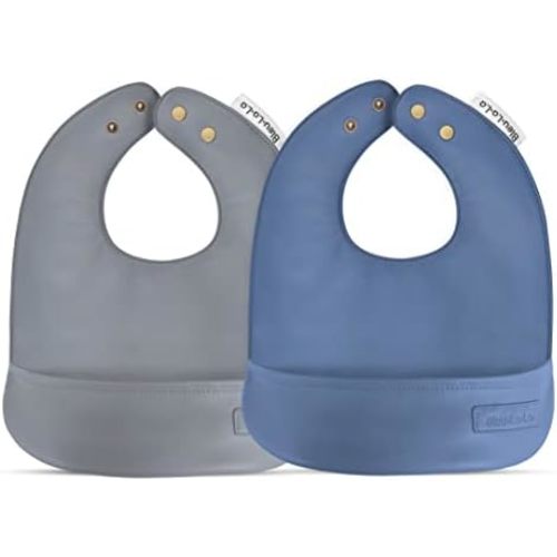 Vegan Leather Easy Clean Baby Bibs with Practical Pocket and Snaps - Great for Feeding and Teething Infants 0-12 Months
