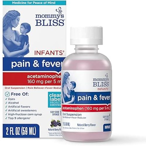 Mommy's Bliss Infants' Pain and Fever Reducer, Baby Acetaminophen, Dye Free, Delicious Mixed Berry Flavor, Ages 2+, 2 Fluid Ounces