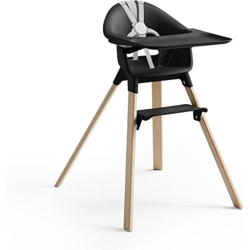 Stokke Clikk High Chair, Black Natural - All-in-One High Chair with Tray + Harness - Light, Durable & Travel Friendly - Ergonomic with Adjustable Features - Best for 6-36 Months or Up to 33 lbs