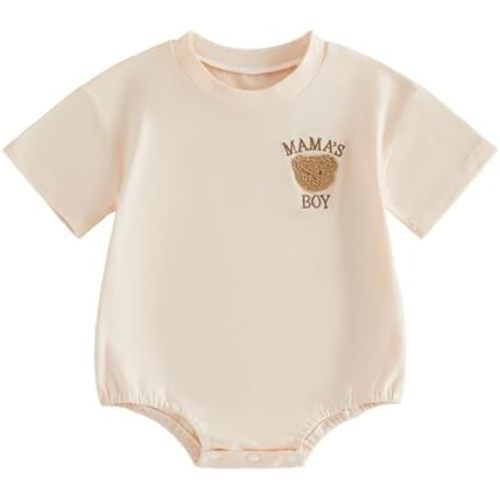 Mamas Boy Baby Clothes Newborn Infant Short Sleeve Romper Embroidered Bear Onesie One Piece Summer Outfit