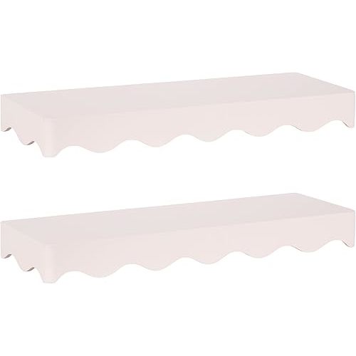 Kate and Laurel Maida Modern Decorative Wavy Wall Floating Shelves, Set of 2, 24 x 8, Pink, Functional Scalloped Kitchen and Bathroom Shelves for Above Toilet or Cute Nursery Bookshelves