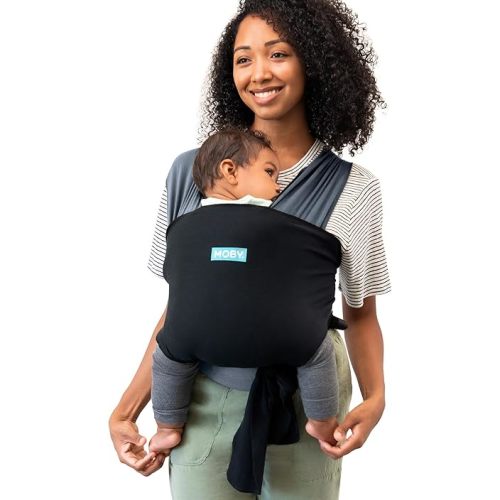 Moby Baby Wrap Carrier Easy-Wrap for Newborns to Toddlers (8-33lbs), Infant Sling Carrier, Lightweight & Hands Free Design for Mom and Dad, Adjustable for All Body Types (Charcoal/Black)