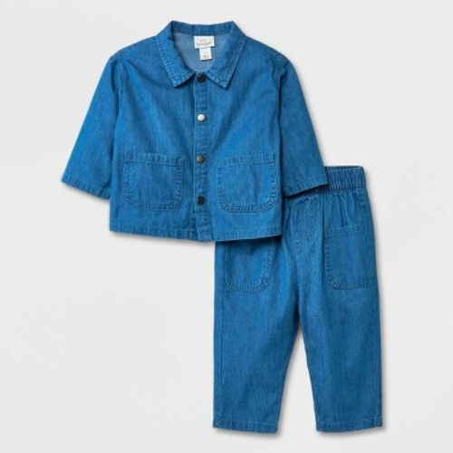 Baby Mini Me Denim Uni Top & Bottom Set - Cat & Jack™ Blue, Size: 0-3M