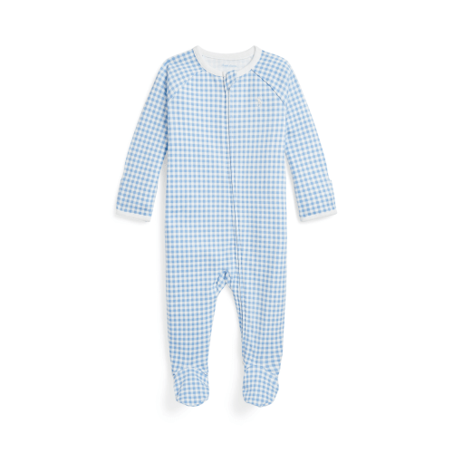 Long Sleeve Interlock Knit Gingham Printed Coverall | Blue Baby Gingha – Madison Grace Home
