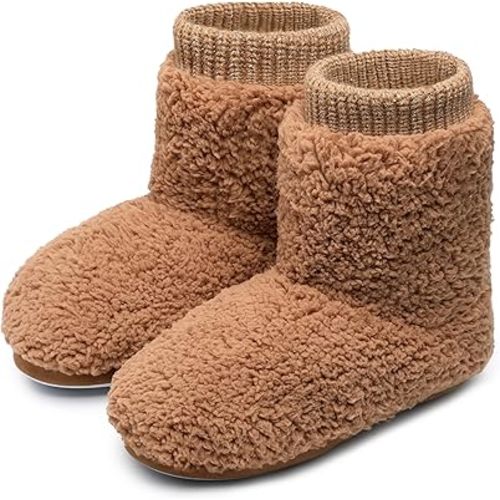 MIXIN Women's Comfort Warm Faux Fleece Fuzzy Ankle Bootie Slippers Plush Lining Slip-on House Shoes Anti-Slip Sole Indoor/Outdoor