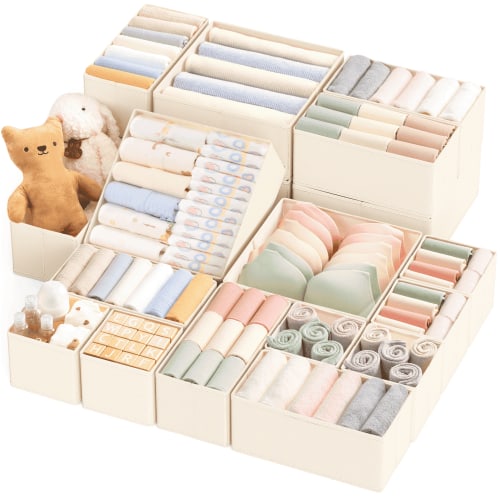 Criusia Foldable Fabric Drawer Organizer for Clothes, Dresser Drawer Organizer, Closet Storage and organizer, Beige