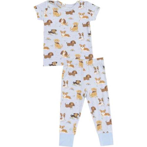 Short Sleeve Loungewear Set, Best Friend Dogs Blue - Angel Dear | Maisonette