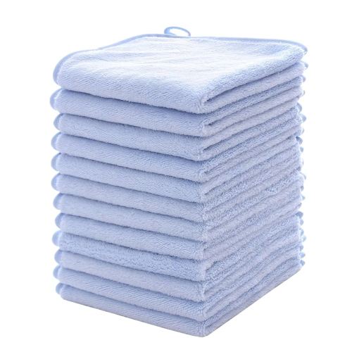 MUKIN Baby Washcloths Set - 12 Pack 12x12 Inches Microfiber Coral Fleece Face Towel for Newborns, Infant, Toddlers or Kids. Ultra Soft and Absorbent wash Cloth for Baby (Blue)