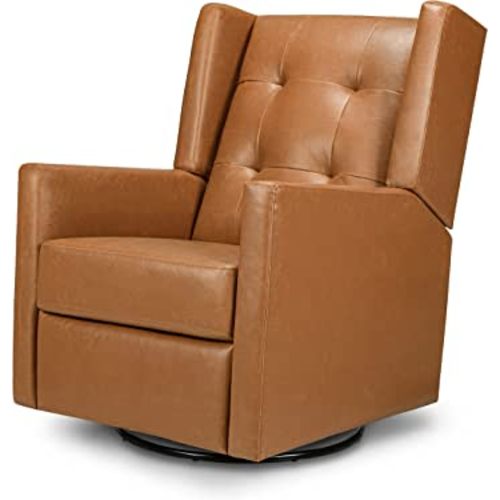 DaVinci Maddox Recliner and Swivel Glider in Vegan Tan Leather, Greenguard Gold & CertiPUR-US Certified