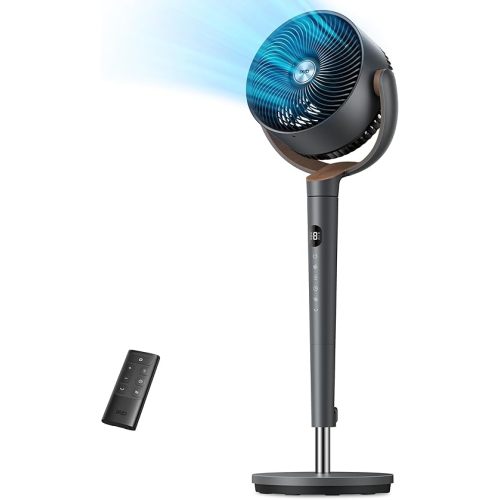 DREO Fan for Bedroom, 120° Oscillating Standing Fans, Quiet Floor Fan with DC Motor, 100ft Pedestal Fans for Room, 9 Speeds, 4 modes, 20dB, 120° Manual Vertical, 37-42" Adjustable Height, 8H Timer