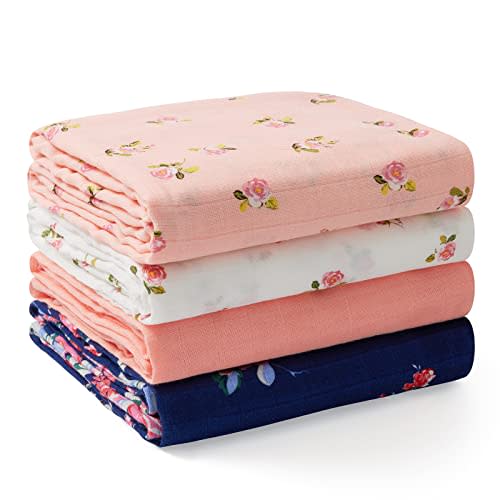 Momcozy Muslin Swaddle Blankets, Soft Silky Baby Blankets 47 x 47 inches, Breathable Bamboo Swaddle Blankets, Newborn Receiving Blanket for Boys and Girls, 4 Pack