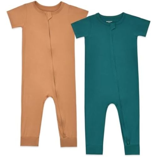 Aablexema Baby Romper Bamboo Rayon Short Sleeve Footless Pajamas 2 Way Zipper Summer Sleeper Jumpsuit Outfits 0-24 Months