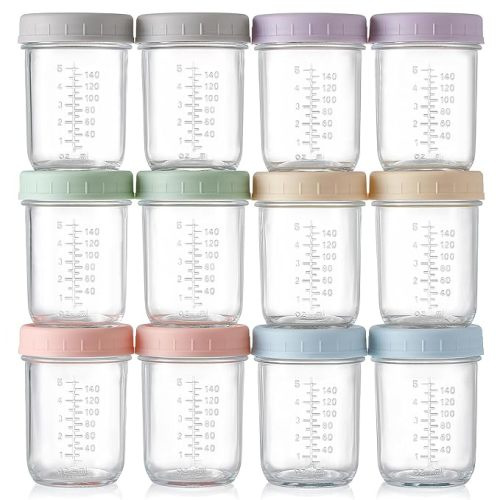VITEVER 12 Pack Glass Baby Food Storage Containers - 8 oz Baby Food Storage Jars With Lids, Baby Food Maker, Microwave, Dishwasher & Freezer Safe - 8OZ 12PACK