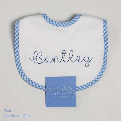 Bib and burb cloth set embroidered personalized boys blue gingham bib and burb cloth