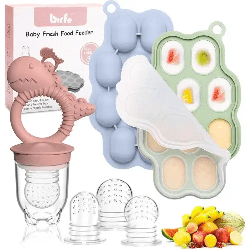 Baby Breastmilk Popsicle Molds & Baby Fruit Feeder Pacifier, Silicone Baby Food Freezer Tray Storage Containers for Infant Teething Self Feeding