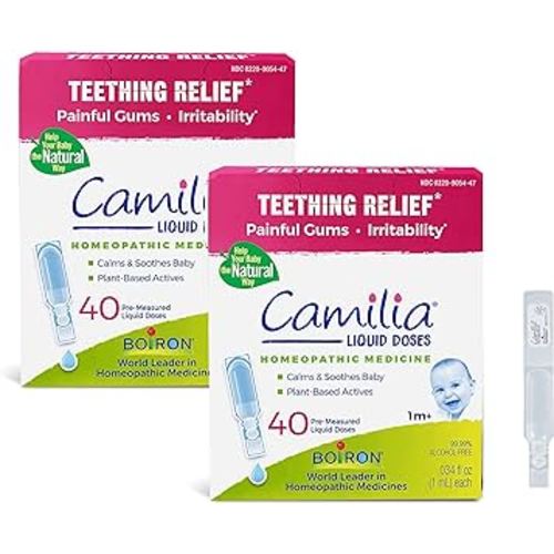 Boiron Camilia Drops 40 Count (Pack of 2) Relief of Painful or Swollen Gums and Irritability in Babies - for Daytime and Nighttime - Liquid Drop for Baby