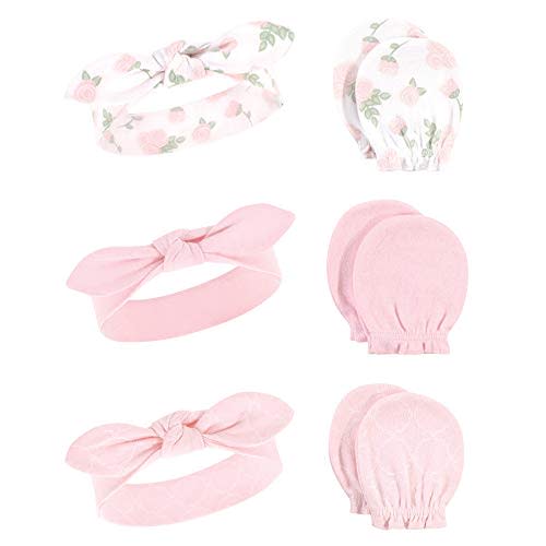 Hudson Baby Baby Girls' Cotton Headband and Scratch Mitten Set