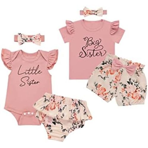 Toddler Baby Girl Little Sister Big Sister Matching Outfit Pink Floral Pants Set