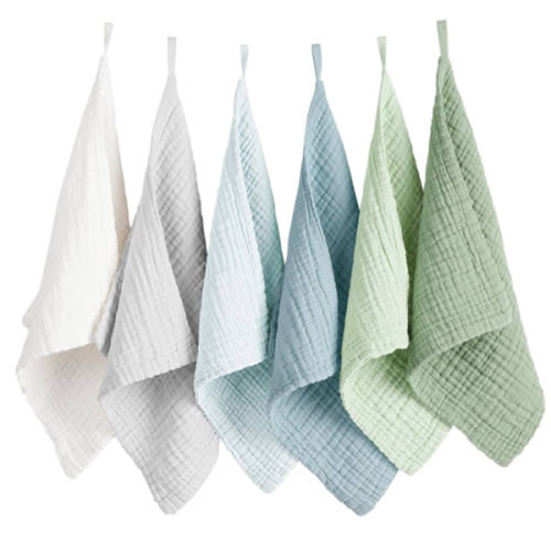 Konssy 6 Pack Baby Muslin Washcloths for Unisex 100% Cotton Wash Cloth Set for Baby Face Body Comfy and Soft for Newborn Infants Kids Girls and Boys