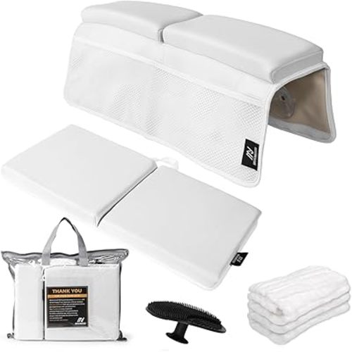 Baby Bath Kneeler and Elbow Rest Pad Set | Extra Thick Padding, Non-Slip, Machine Washable, Odorless - Includes Baby Bath Accessories in a Gift Ready Tote Bag - Baby & Toddler Bath Essentials