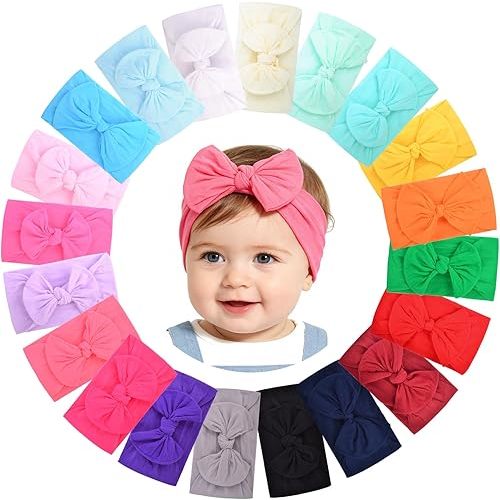 jollybows 20pcs Baby Girls Nylon Headbands Turban Hair Bows Hair Band Elastic Hair Accessories for Kids Toddlers Infants Newborn