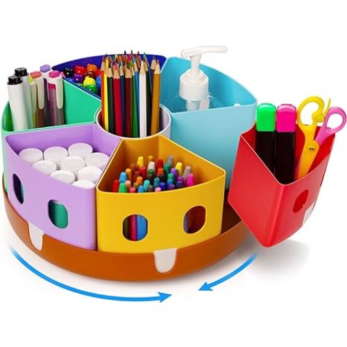 GAMENOTE Rotating Art Supply Organizer - Lazy Susan Office School Supplies for Kids Desk Organizers and Storage Homeschool Craft Caddy Classroom Organization (Large)