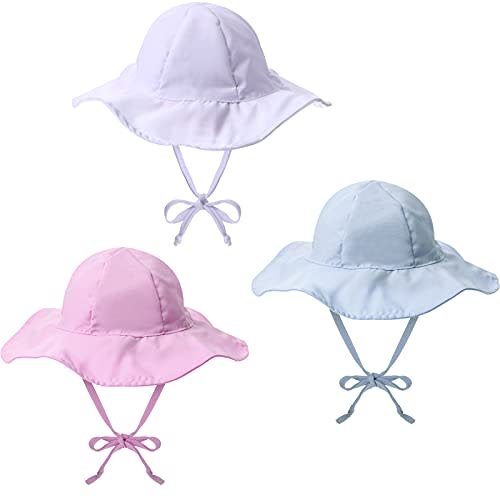 Geyoga 3 Pcs Baby Sun Hat Summer Beach Hat Outdoor Adjustable Floppy Cap with Protection Wide Brim for Boy and Girl