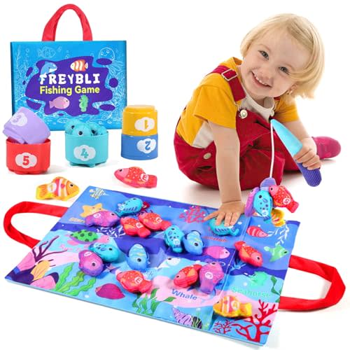 FREYBLI Montessori Toys for 1 Year Old - Montessori Cloth Fishing Game for Toddlers, Fishing Toys for Toddlers 1-3, Baby Fishing Toy 12-18 Months, One Year Old Boy Girl First Birthday Gift