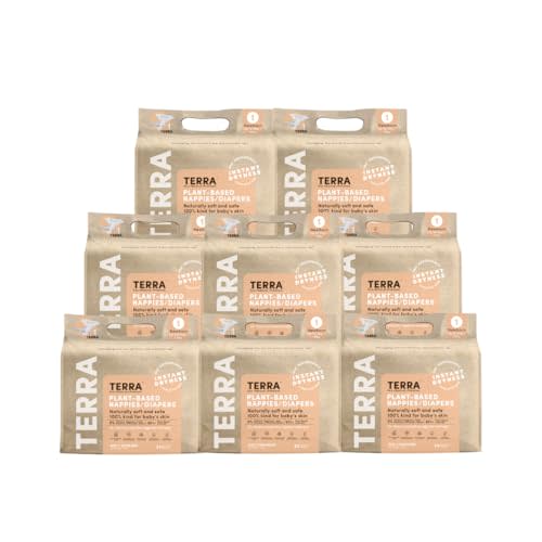 Terra Size 1 Newborn Diapers: 85% Plant-Based Diapers, Ultra-Soft & Chemical-Free for Sensitive Skin, Superior Absorbency for Day or Nighttime Diapers, Designed for Newborns up to 11 Pounds, 192 Count