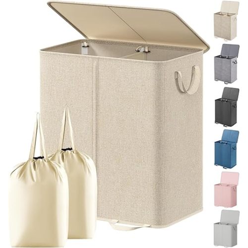 Double Laundry Hamper with Lid and Removable Laundry Bags
