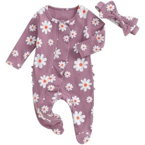 Baby Girl Fall Winter Outfits Clothes Knit Jumpsuit Ruffle Romper Newborn Coming Home Outfit for Baby Girl